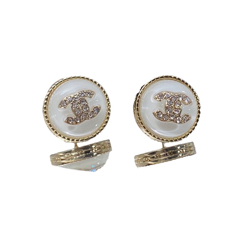 18K  Chanel Pearl Crystal Stud Earrings